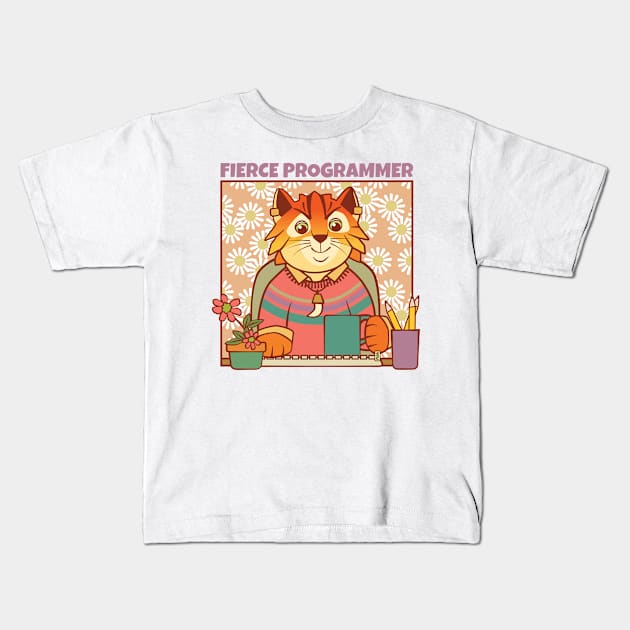 Fierce Programmer Tiger Cat Kids T-Shirt by Sue Cervenka